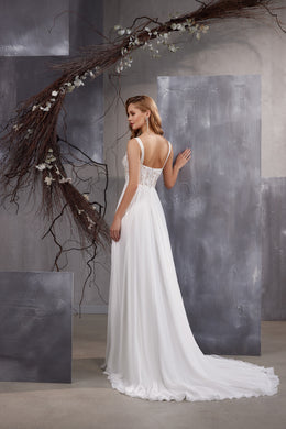 A-Line Wedding Dress with Lace Bodice and Slit