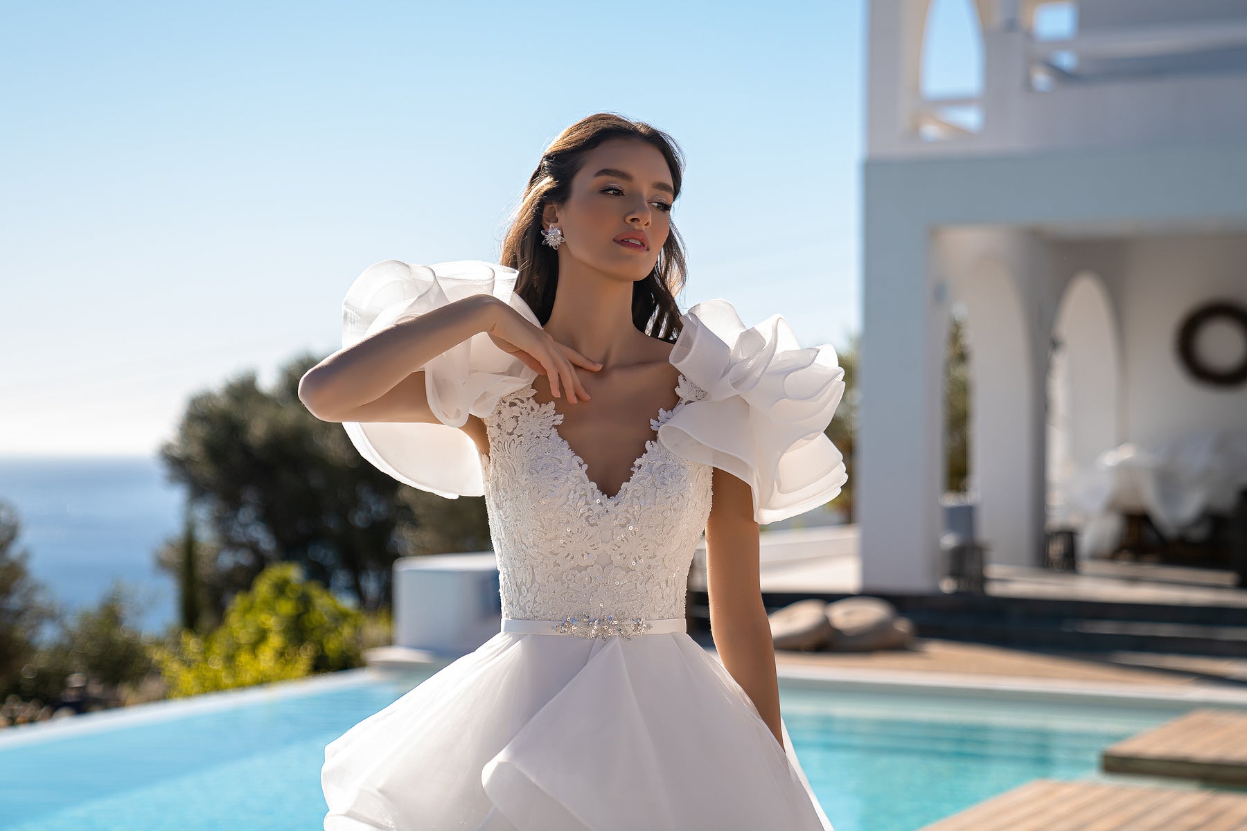Ball Gown Wedding Dress with Detachable Organza Puff Sleeves
