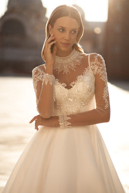 Elegant A-Line Bridal Gown with Straps, Detachable Decorated Cape and Court Train