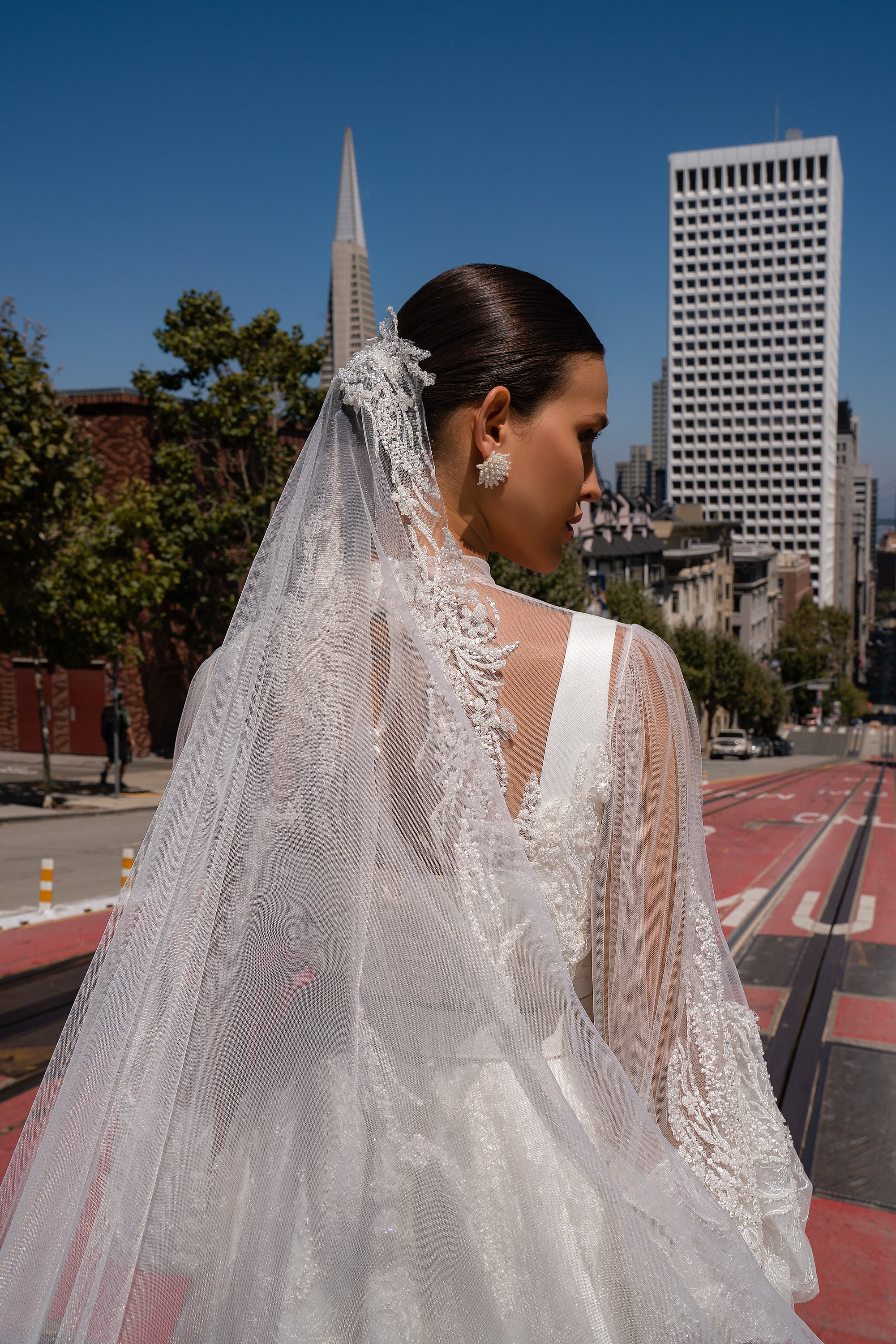 Satin A-Line Wedding Dress with Detachable Lace Sleeves