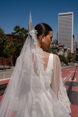 Satin A-Line Wedding Dress with Detachable Lace Sleeves