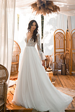 A-Line Wedding Dress with Polka Dot Tulle