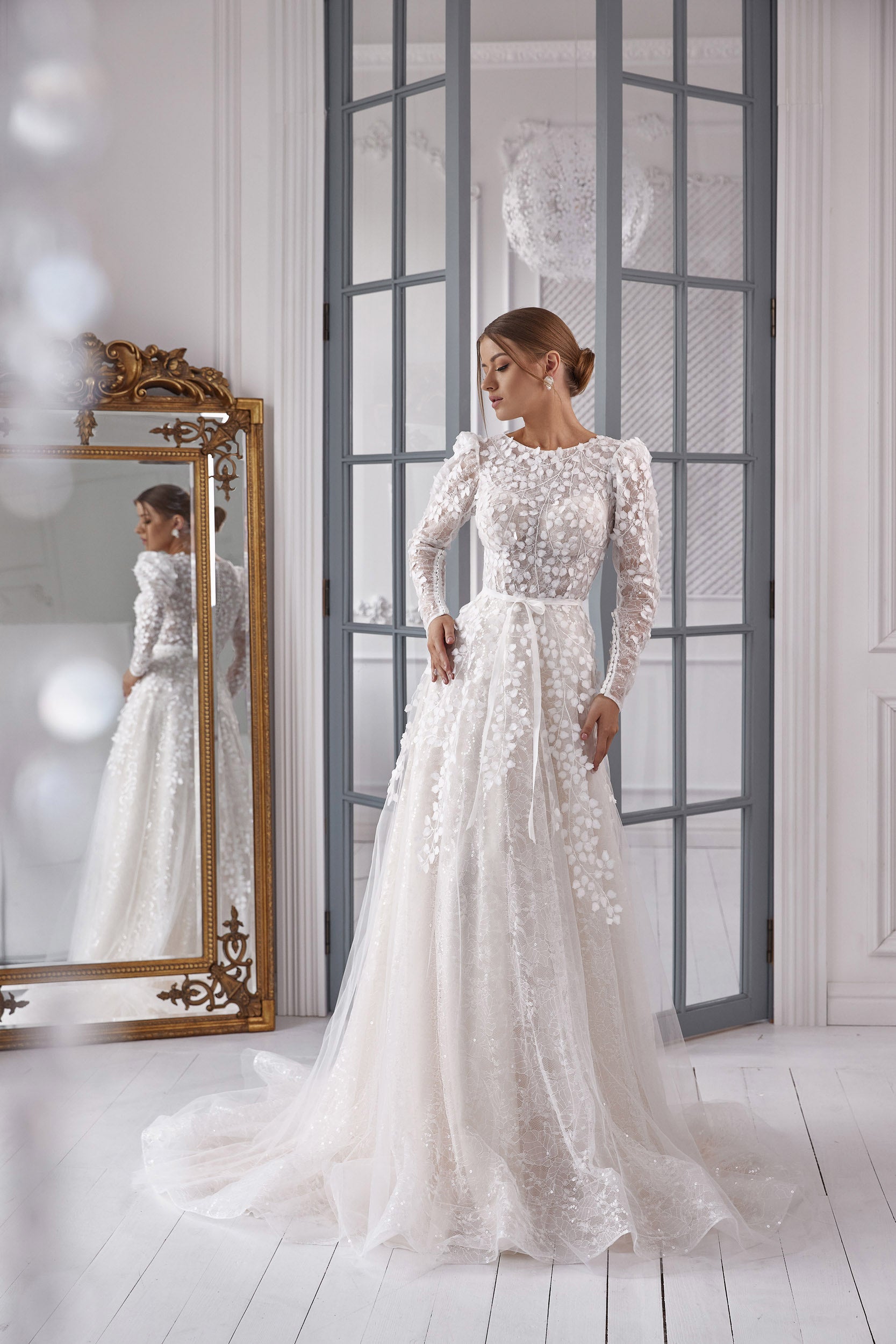 A-Line Wedding Dress with Long Lace Sleeves
