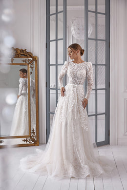 A-Line Wedding Dress with Long Lace Sleeves