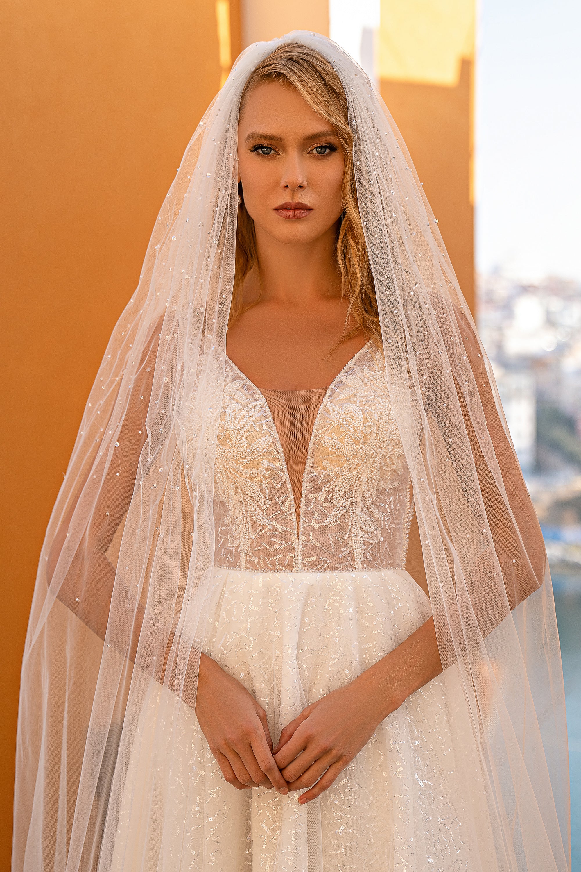 Hand-Embroidered Beaded & Sequined Soft Tulle Veil - 3m x 1.5m