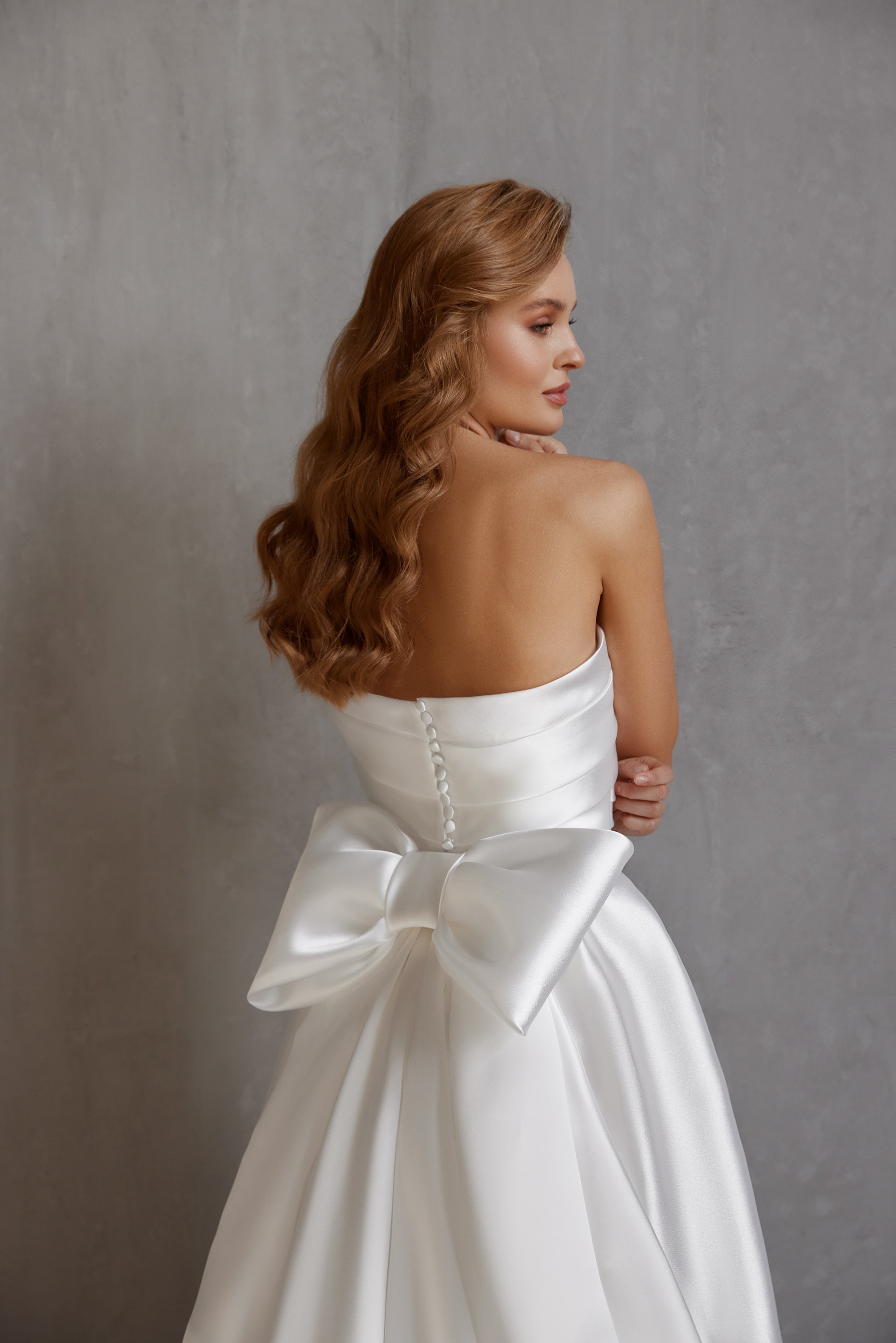 Satin A-Line Wedding Dress with Bow and Slit