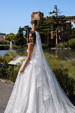 Elegant Tulle Veil "Bundle" with Lace and Sequins - 2.6x3m - Loops for Easy Attachment