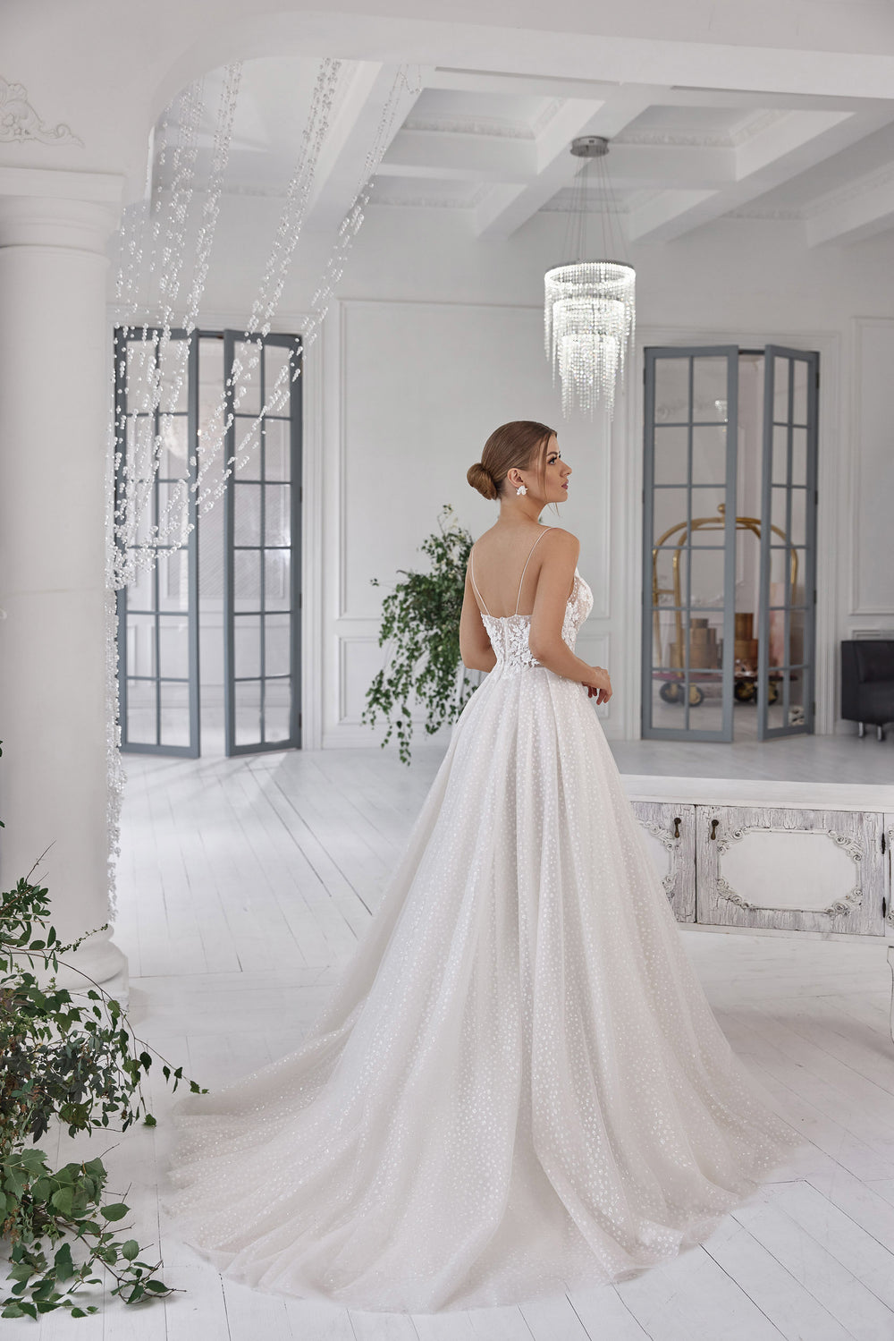A-Line Wedding Dress with Spaghetti Straps and Lace Bodice