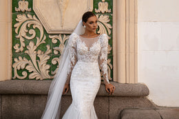 Mermaid Wedding Dress with Illusion Neckline and Floral Lace Appliqués