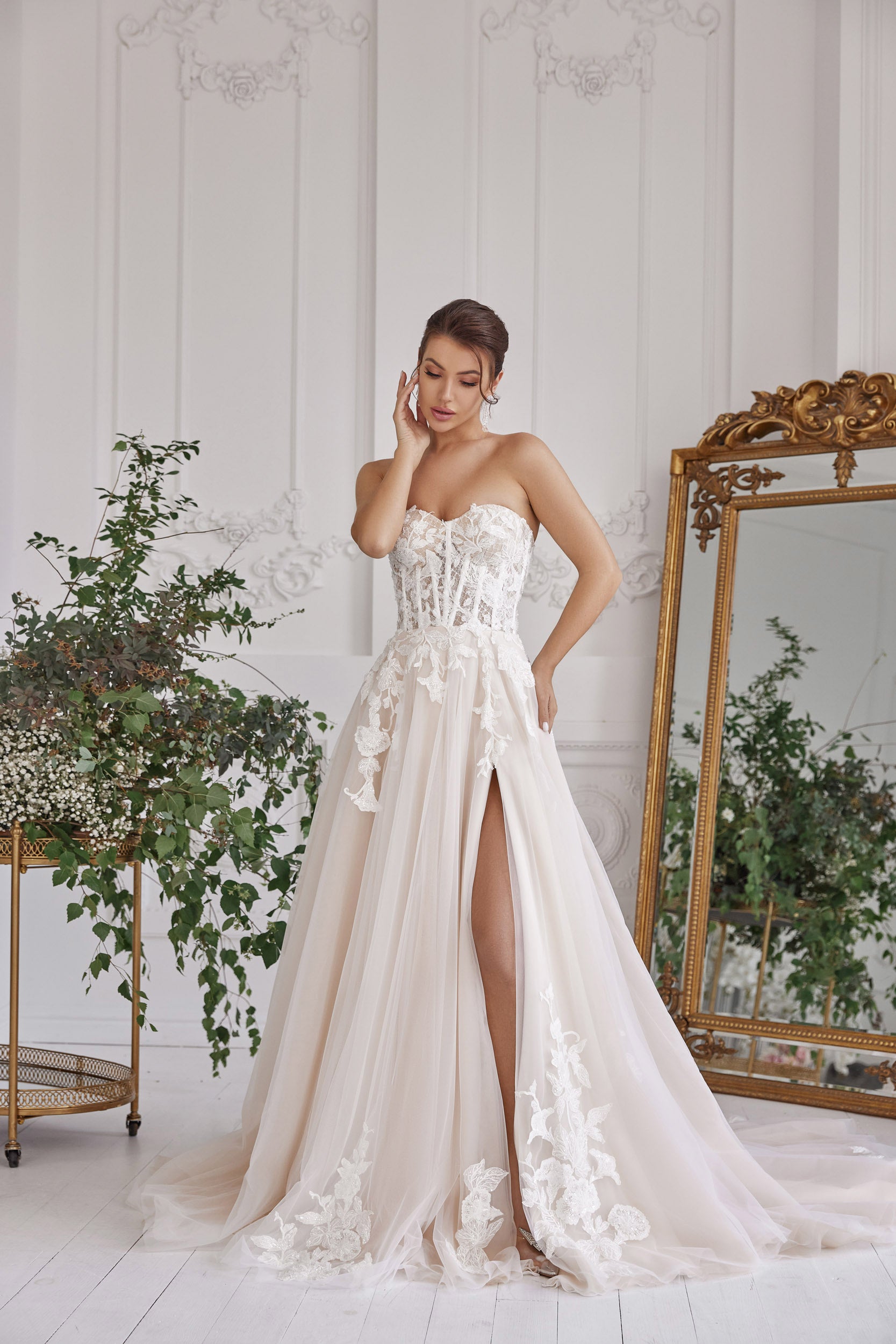A-Line Wedding Dress with Detachable Bishop Sleeves