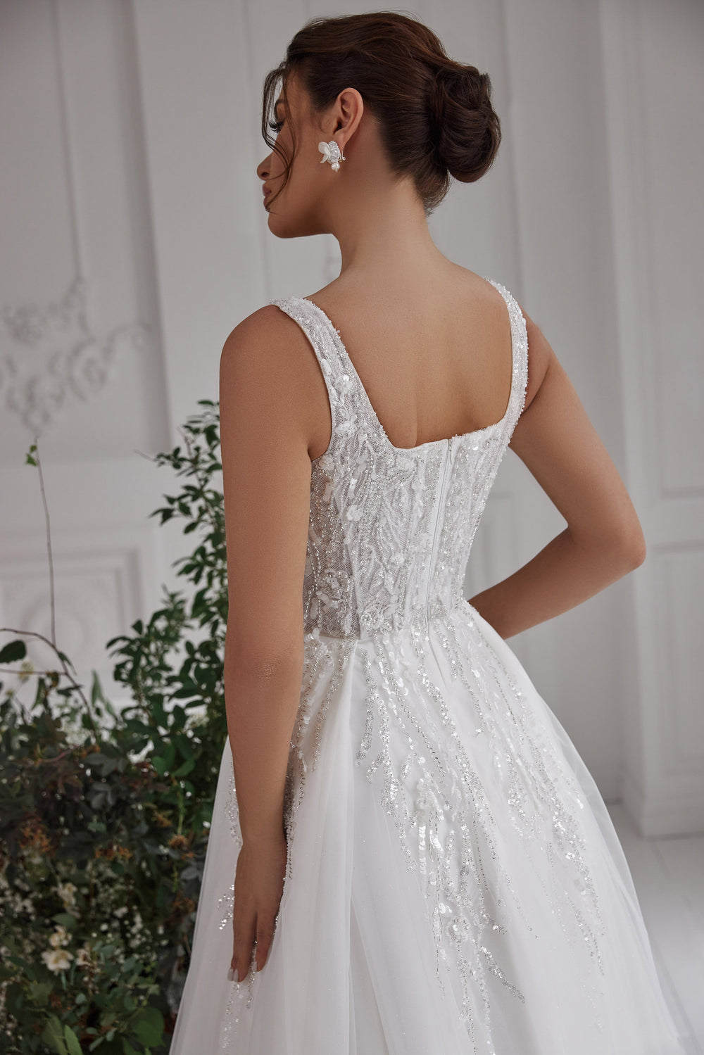 Sparkly A-Line Wedding Dress with Square Neckline