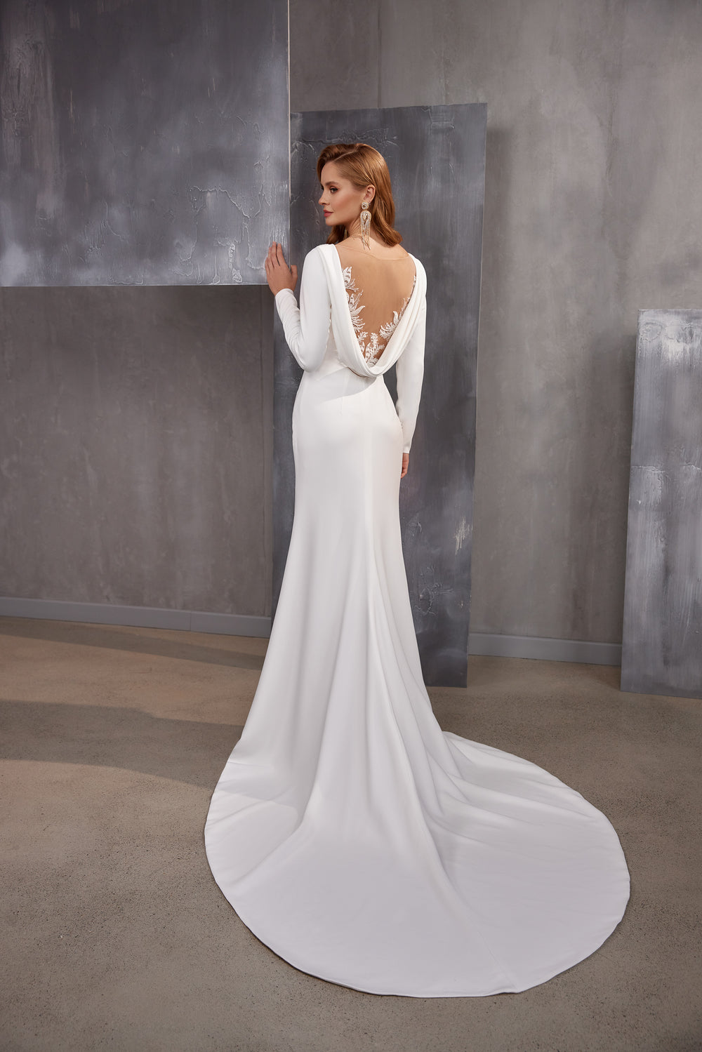 Luxurious Wedding Dress with Embellished Guipure Back - Stretch Crepe Fit