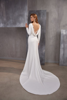 Crepe Mermaid Wedding Dress with Illusion Lace Back