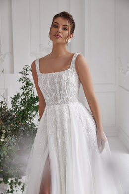 Sparkly A-Line Wedding Dress with Square Neckline