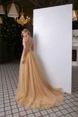 Women's A-Line Slit Skirt Tulle Prom Dress