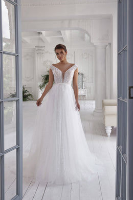 Sparkly A-Line Wedding Dress with Illusion V-Neckline
