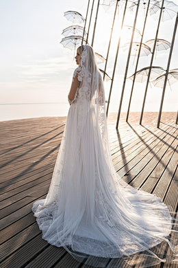 A-Line Wedding Dress with Floral Lace Appliqués