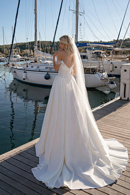 A-Line Satin Wedding Dress with Pearl Sweetheart Bodice