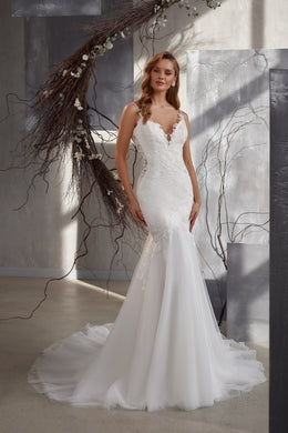 Mermaid Wedding Dress with Detachable Puff Sleeves