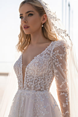 A-Line Wedding Dress with V-Neck Lace Bodice