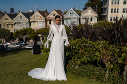 A-Line Wedding Dress with High Neck Lace Bodice