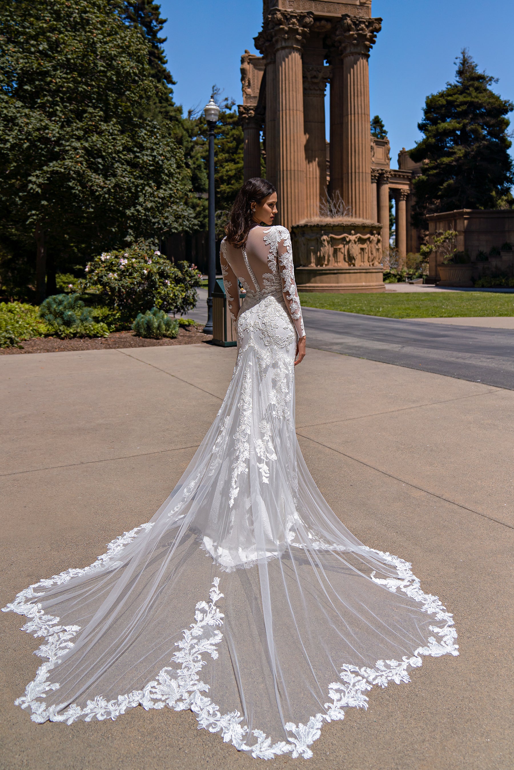 Sheath Wedding Dress with Illusion Lace Sleeves