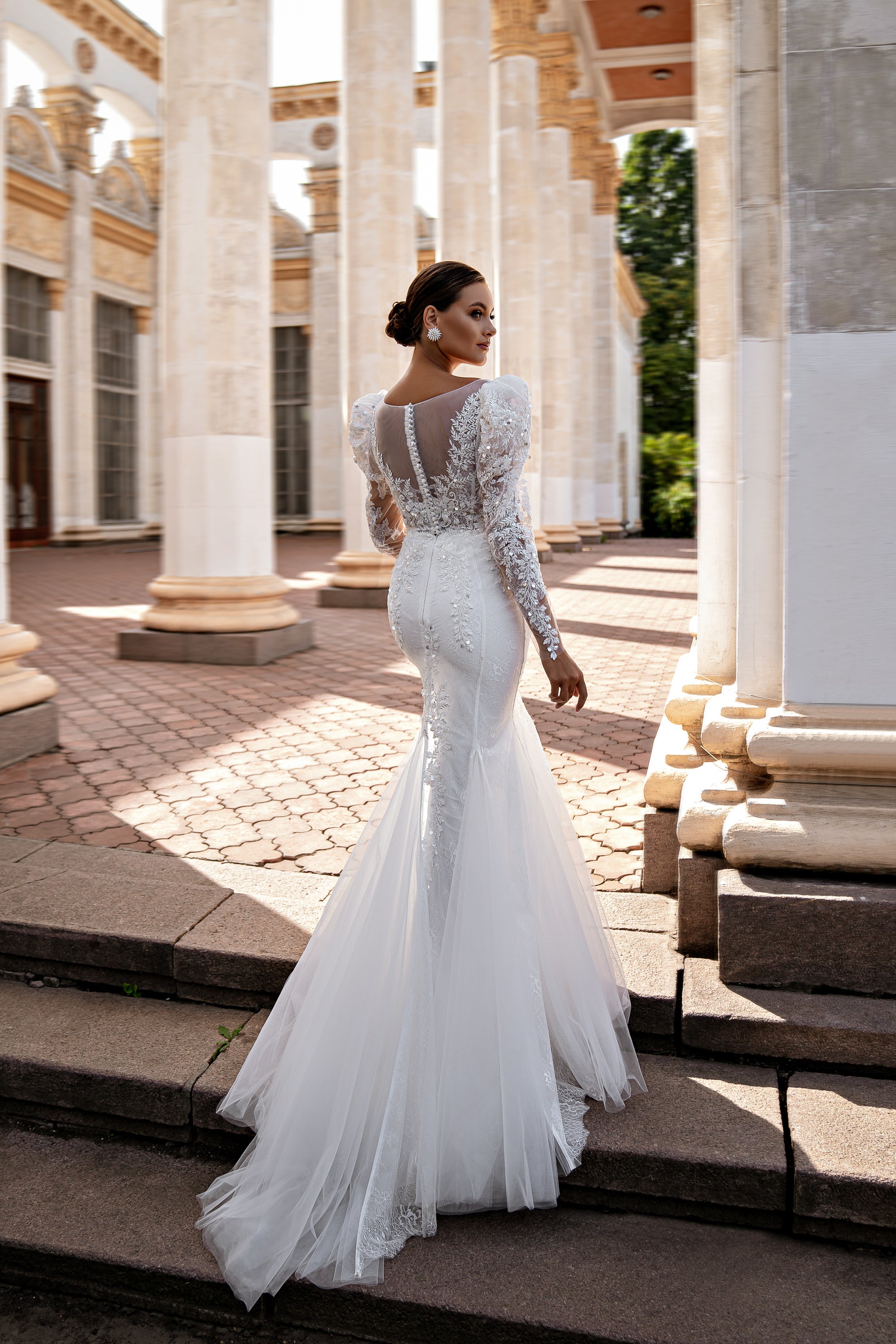 Mermaid Wedding Dress with Illusion Neckline and Floral Lace Appliqués
