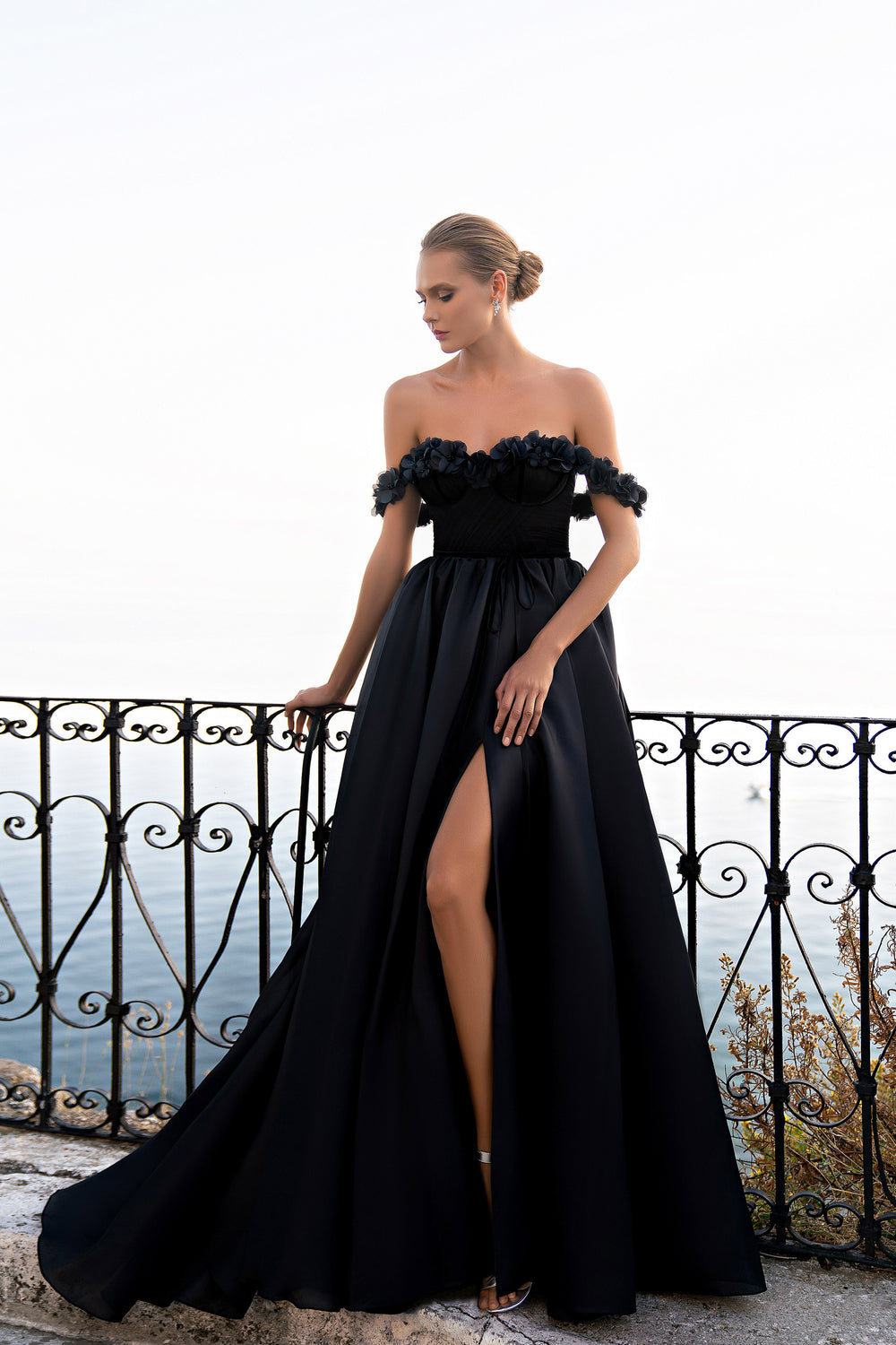A-line Evening Dress with 3D Floral Appliqués