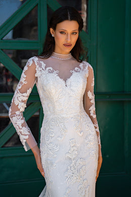Sheath Wedding Dress with Illusion Lace Sleeves