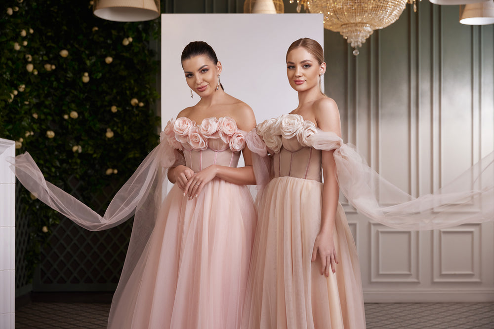 3D Flowers Decorated Tulle Dress with Lace Up Back - Perfect Prom Dress