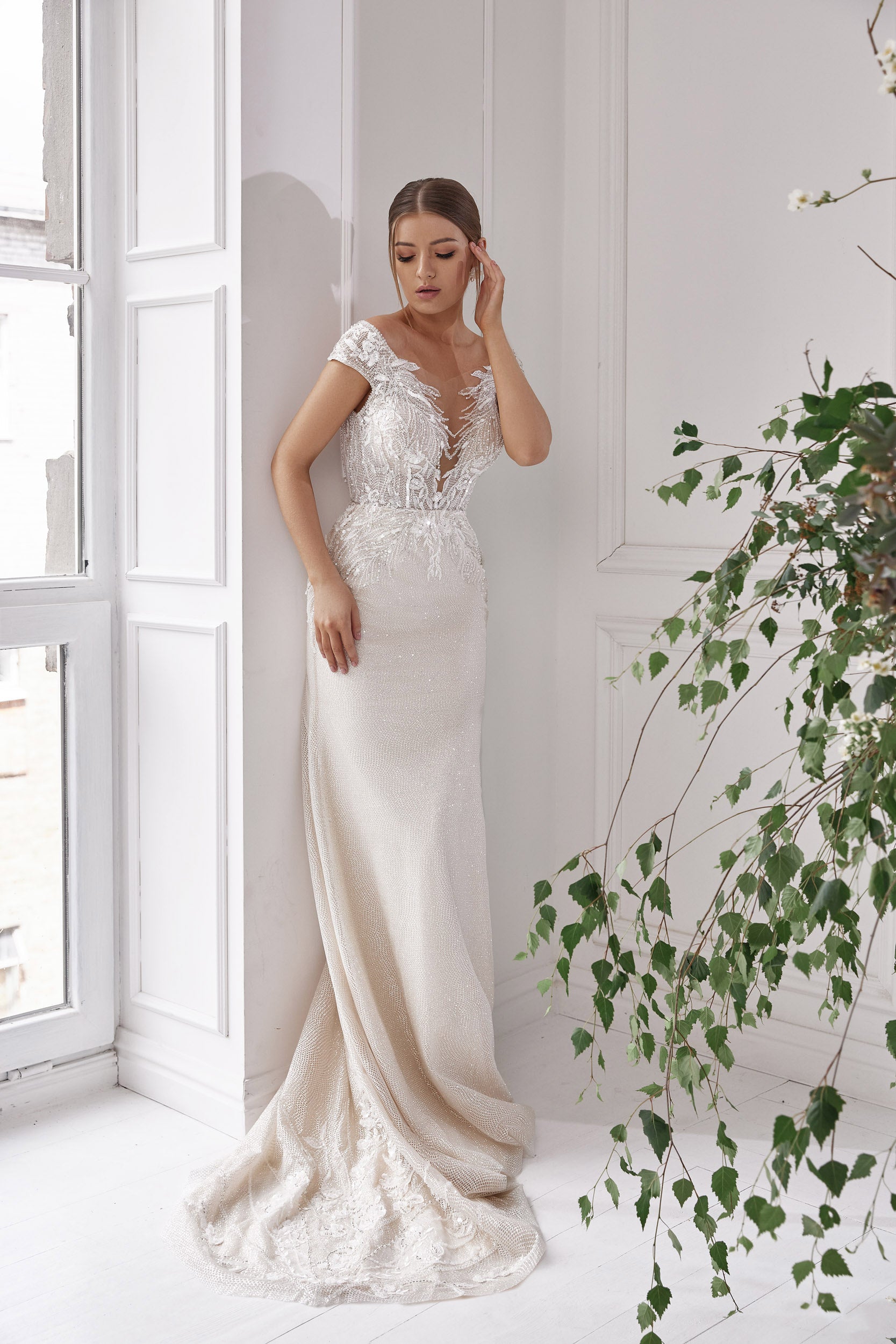 Sheath Wedding Dress with Detachable Bolero and Overskirt
