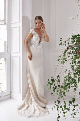 Sheath Wedding Dress with Detachable Bolero and Overskirt