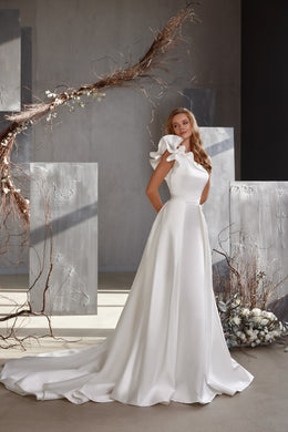 Satin A-Line Wedding Dress with One-Shoulder Ruffle