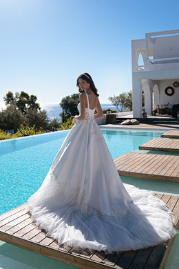 Scoop Neck Princess Wedding Dress with Lace Corset Bodice