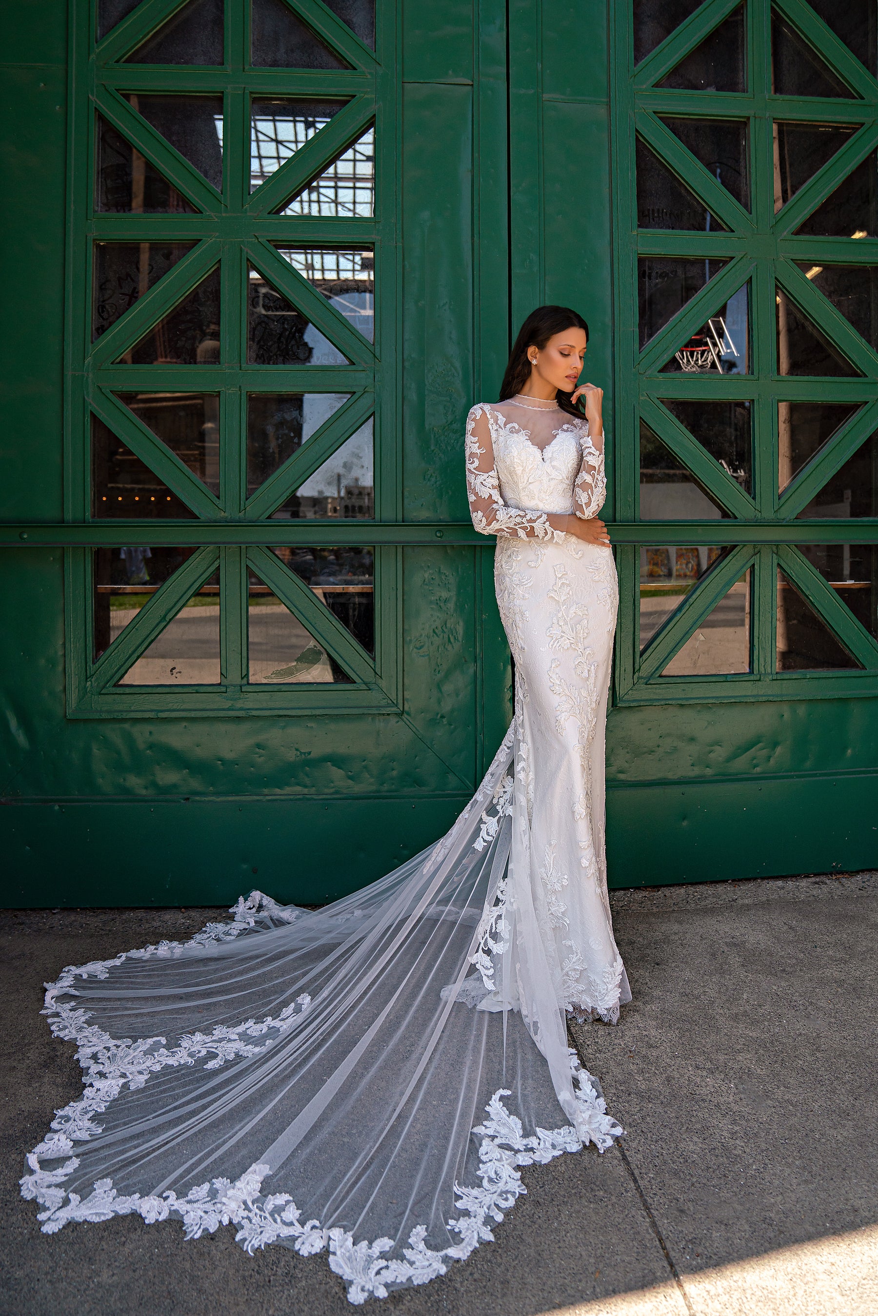 Sheath Wedding Dress with Illusion Lace Sleeves