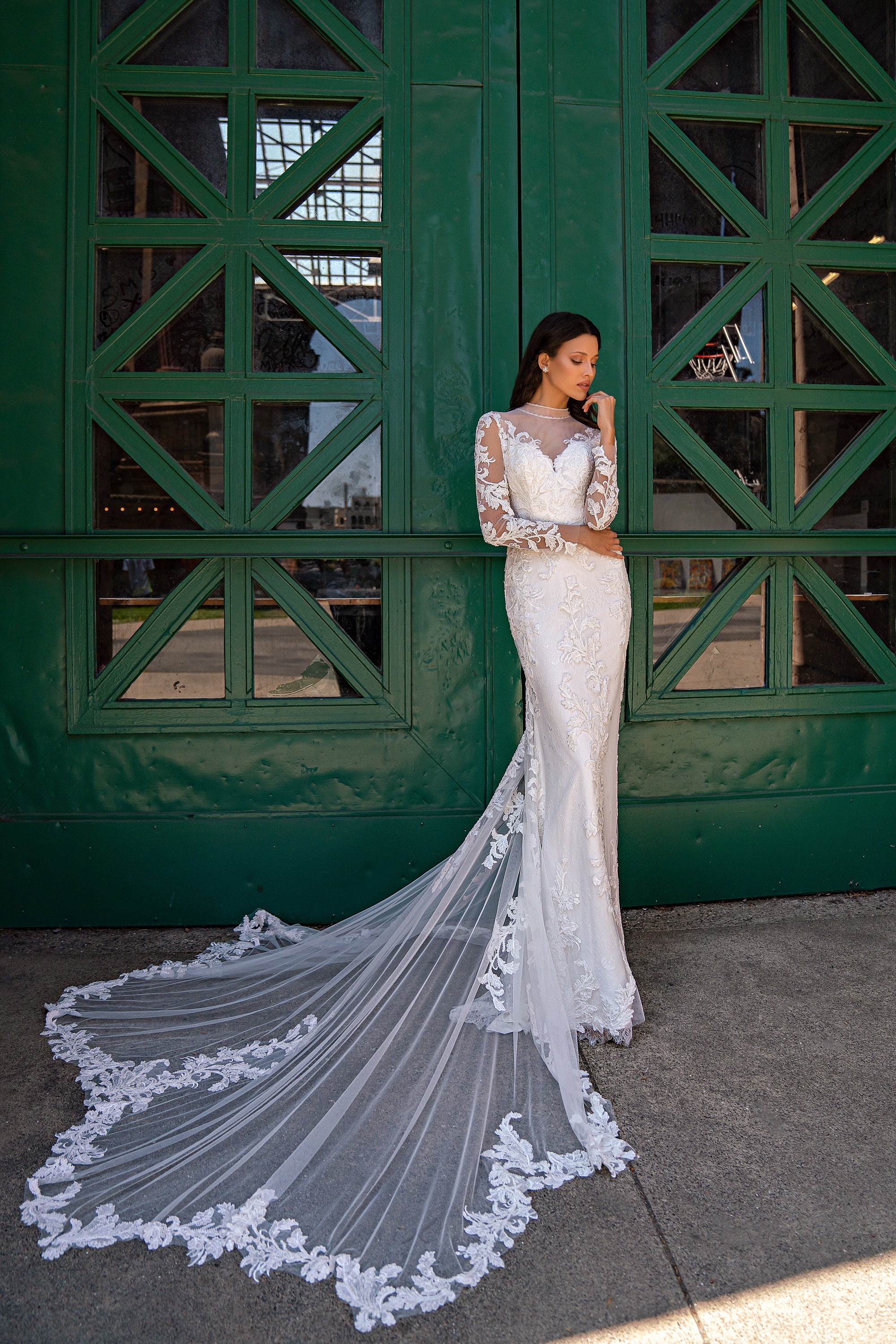Sheath Wedding Dress with Illusion Lace Sleeves