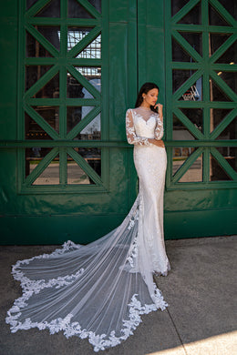 Sheath Wedding Dress with Illusion Lace Sleeves