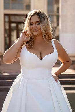 Mikado Ball Gown Wedding Dress with Detachable Lace Bolero and Pockets