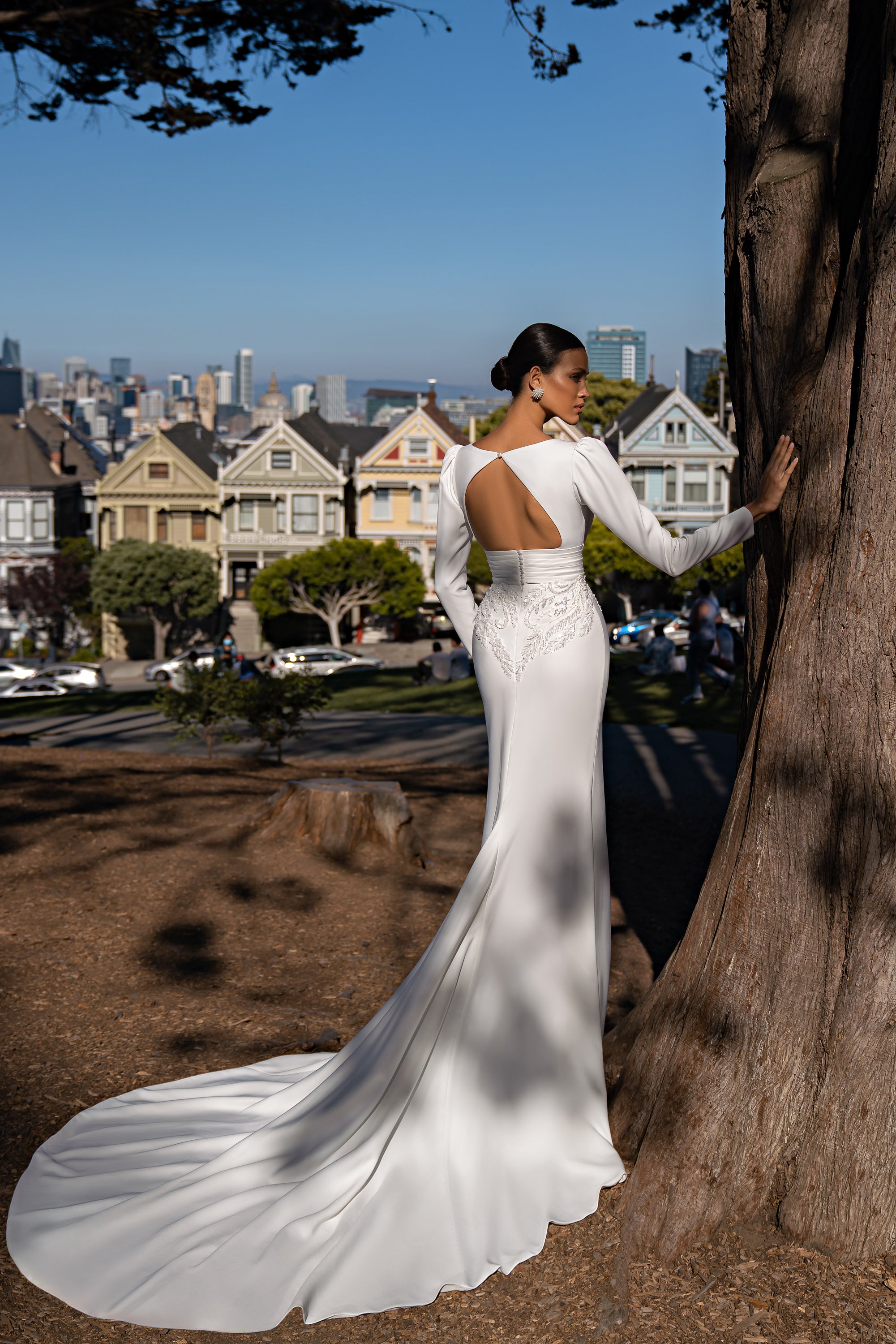 Mermaid Wedding Dress with Long Sleeves and V-Neckline