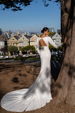 Mermaid Wedding Dress with Long Sleeves and V-Neckline