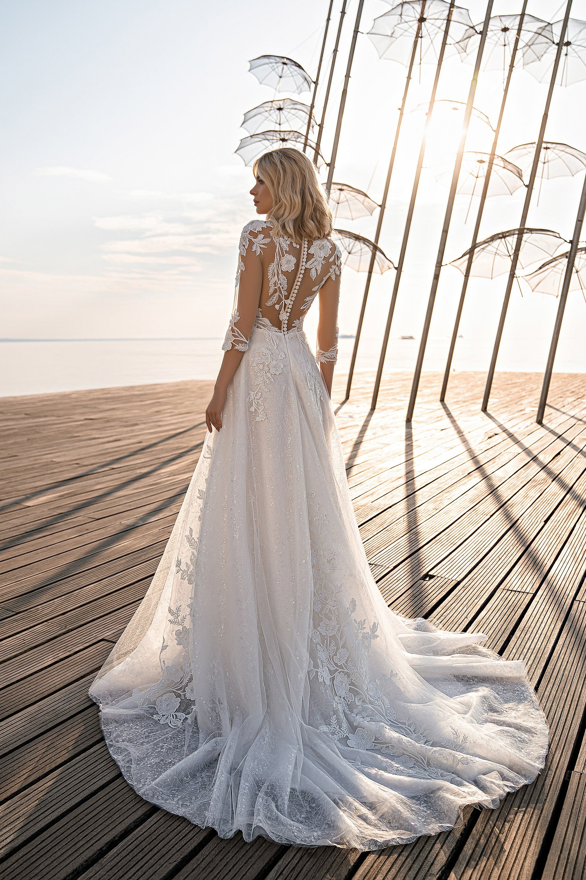 A-Line Wedding Dress with Floral Lace Appliqués