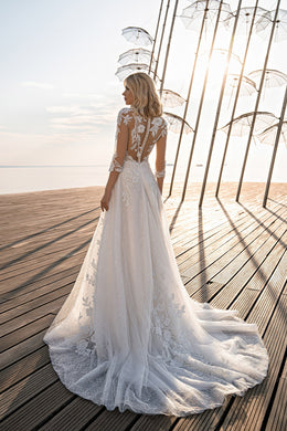 A-Line Wedding Dress with Floral Lace Appliqués