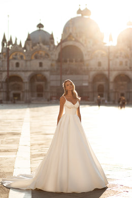 Elegant A-Line Bridal Gown with Straps, Detachable Decorated Cape and Court Train