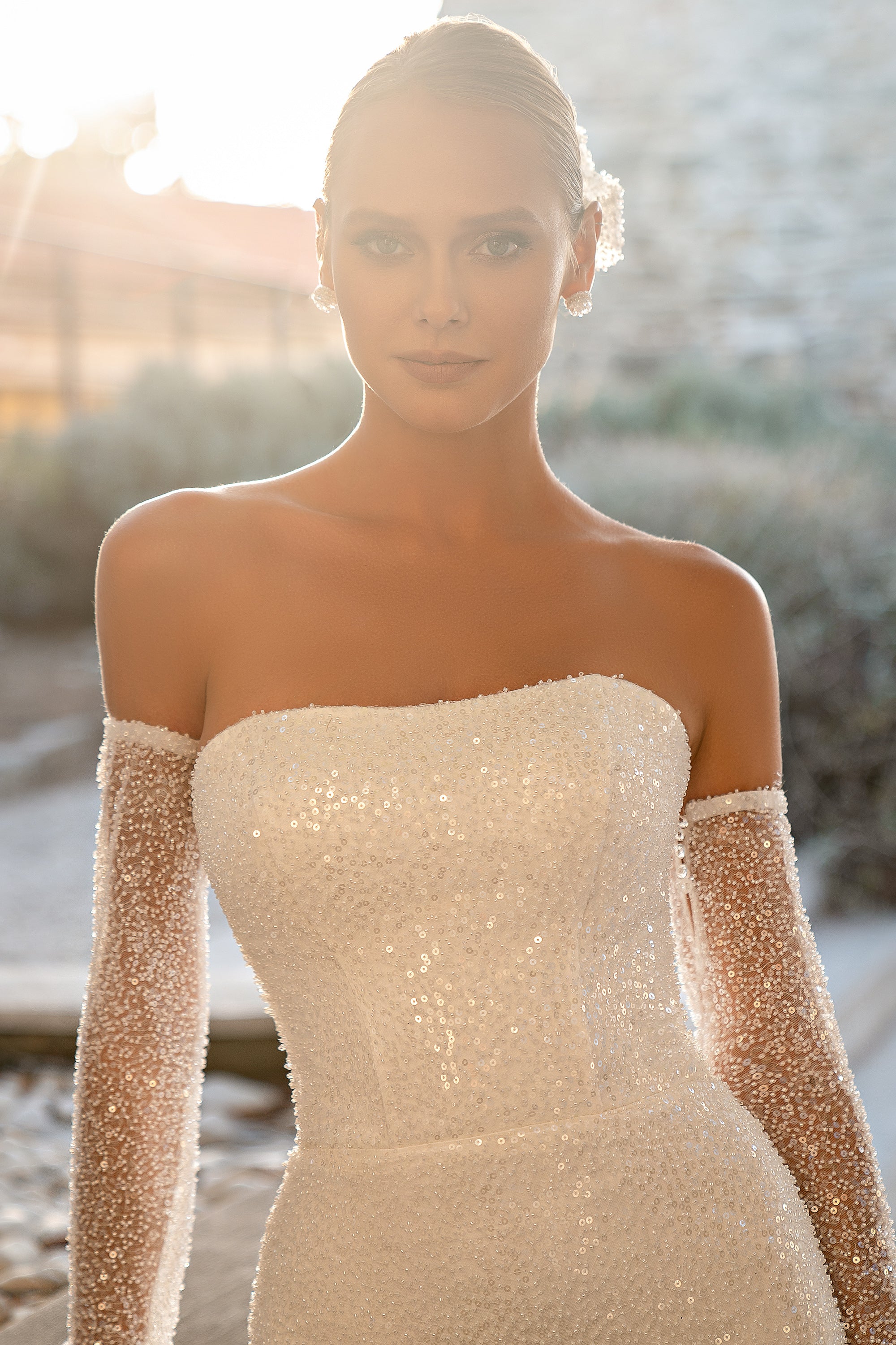 Mermaid Wedding Dress with Detachable Glitter Tulle Overskirt