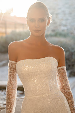 Mermaid Wedding Dress with Detachable Glitter Tulle Overskirt
