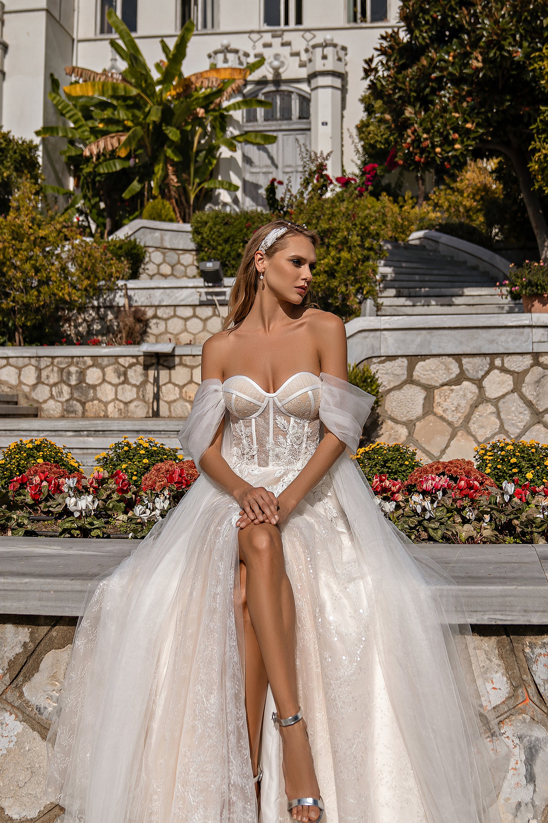 Romantic A-Line Wedding Dress with Detachable Straps, 3D Floral Appliqués and Beads, Pearls and Sequins