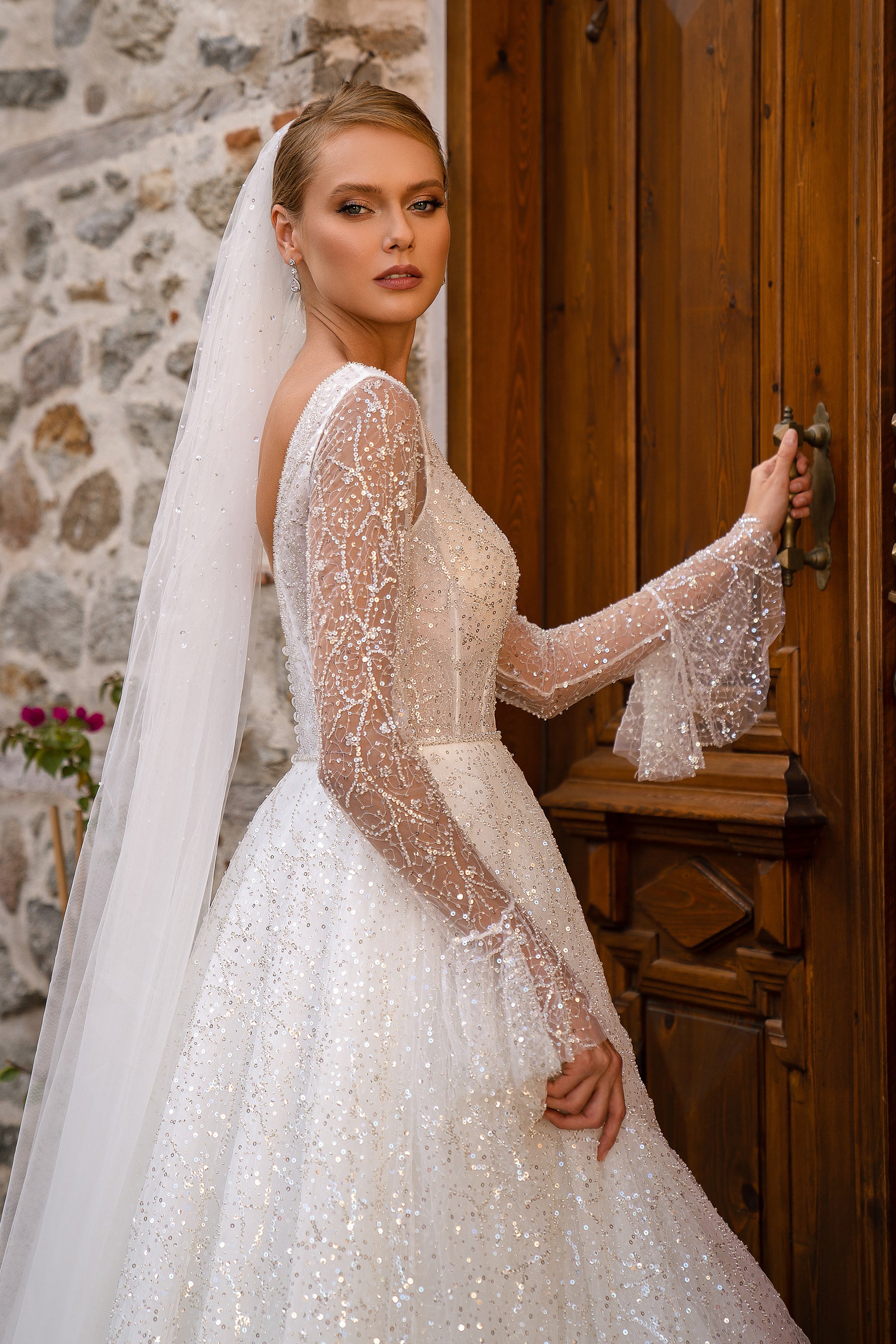 Hand-Embroidered Beaded & Sequined Tulle Veil - 3m x 1.5m