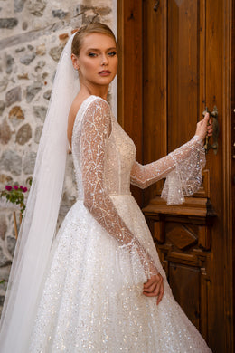 Hand-Embroidered Beaded & Sequined Tulle Veil - 3m x 1.5m