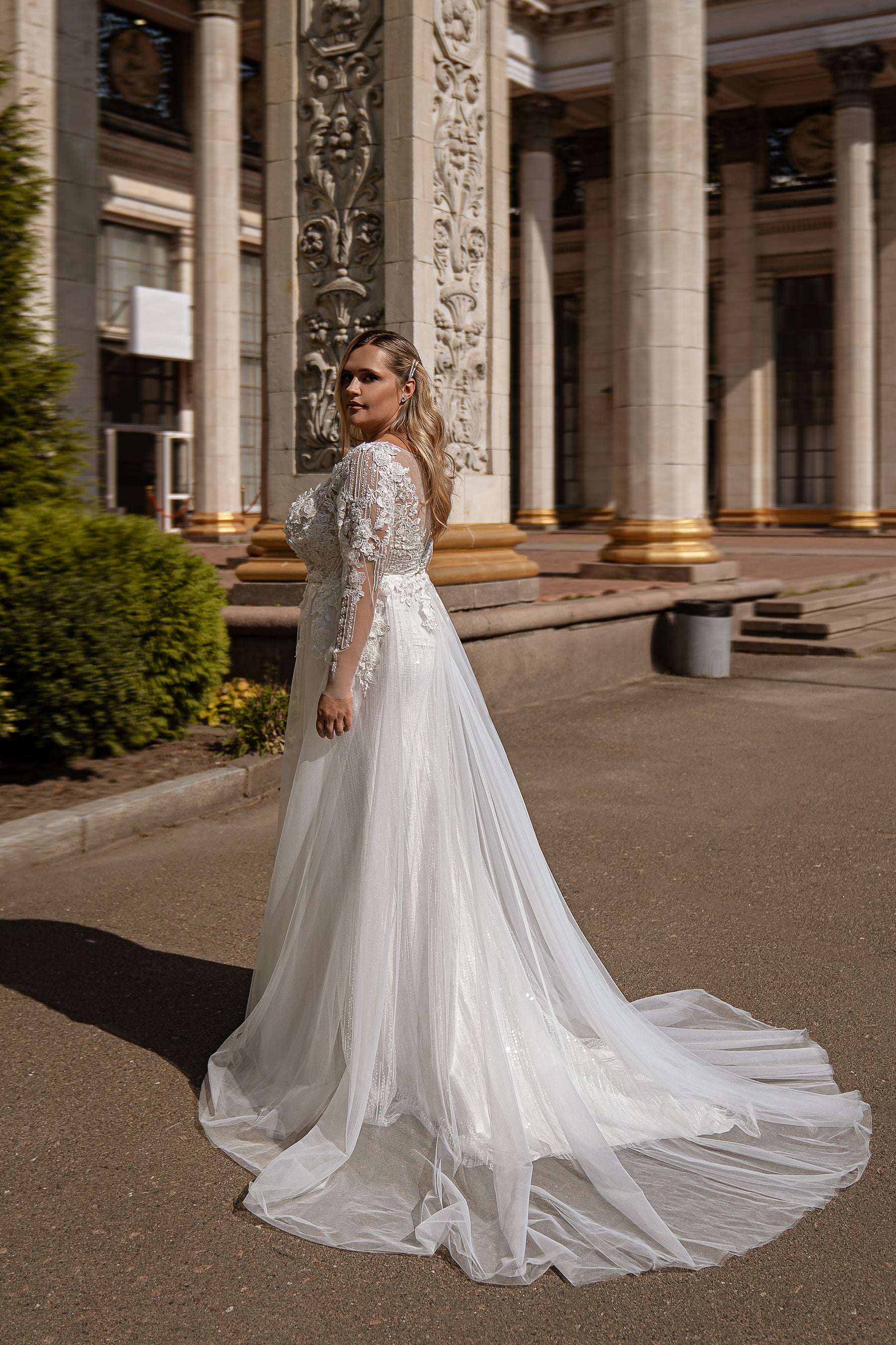 A-Line Wedding Dress with Long Lace Sleeves and Slit