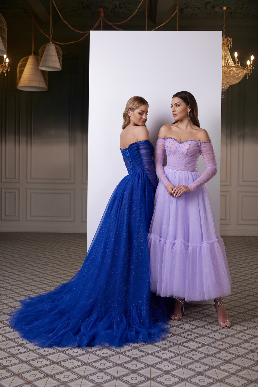 A-line Evening Dress with Pearl-Embellished Lacing Back